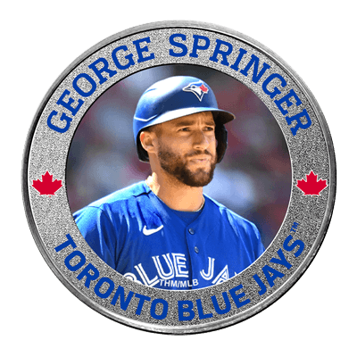 A picture of a 1 oz Toronto Blue Jays .999 Pure Silver Colorized Round- George Springer